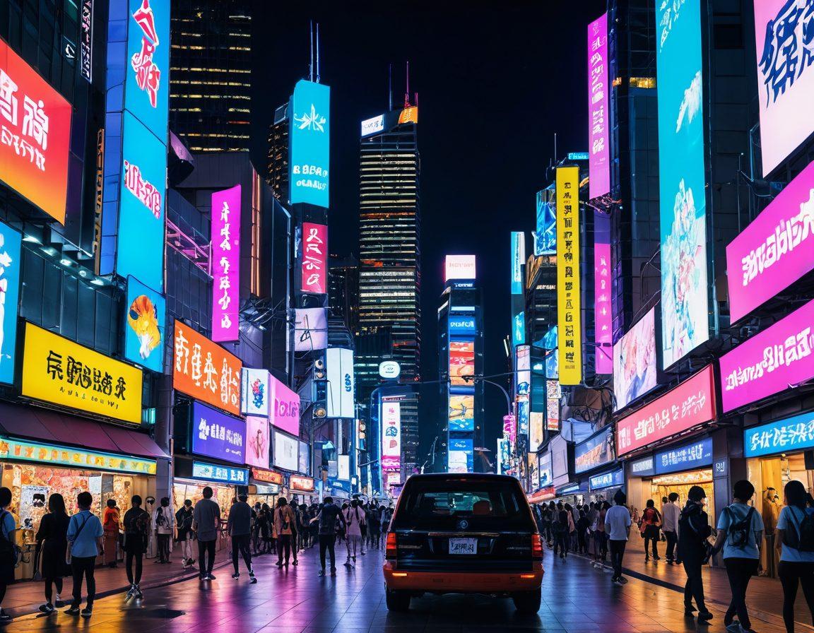 A vibrant illustration of an anime-inspired cityscape filled with colorful cosplay characters in various outfits, showcasing intricate details that highlight different fetishes. The setting features neon lights and playful expressions, reflecting the playful and adventurous spirit of otaku culture. Include elements of hentai art style interspersed throughout the scene to portray its influence. The background should be dynamic and engaging, drawing the viewer into this unique subculture. bold colors. digital art.